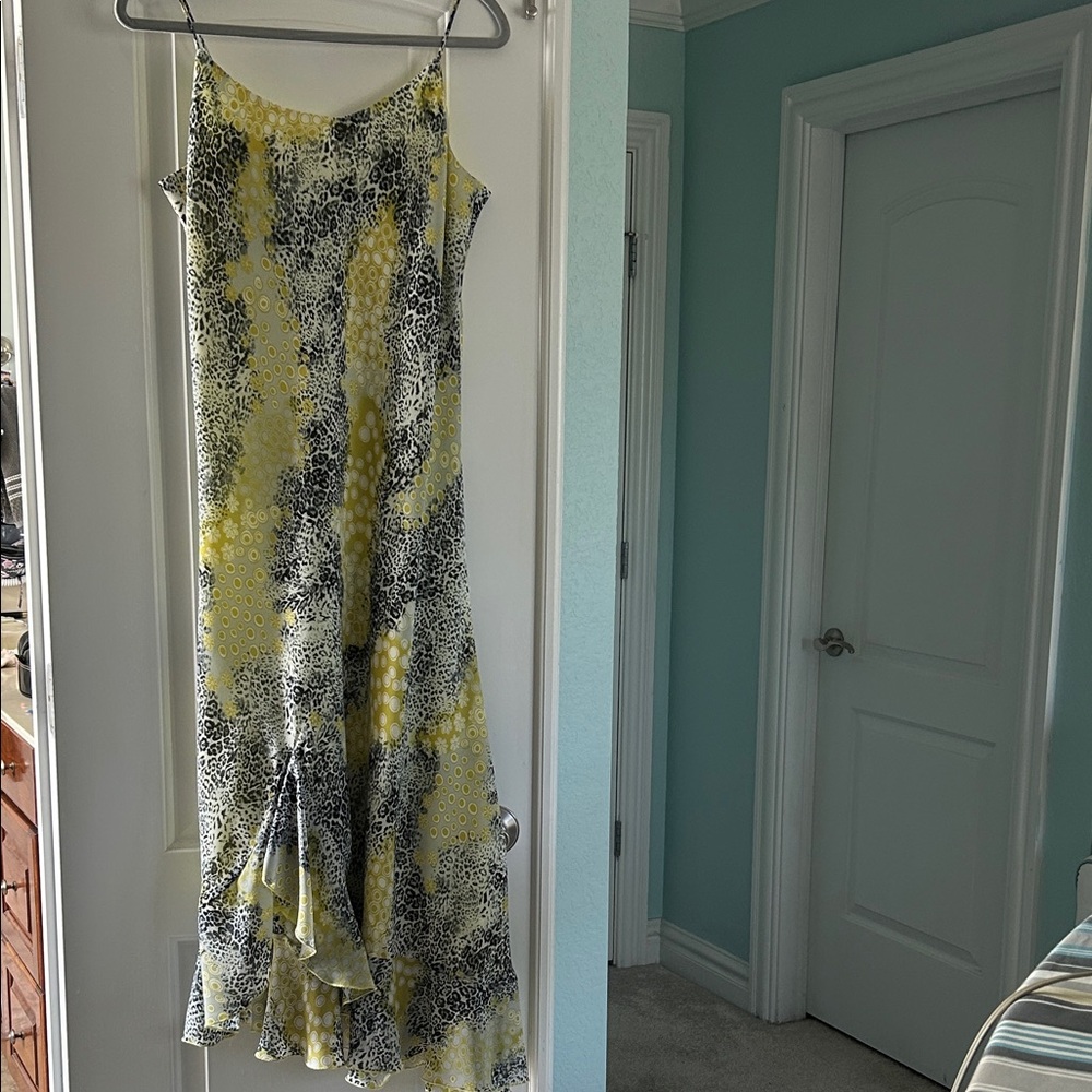 Yellow and Black Patterned Slip Dress